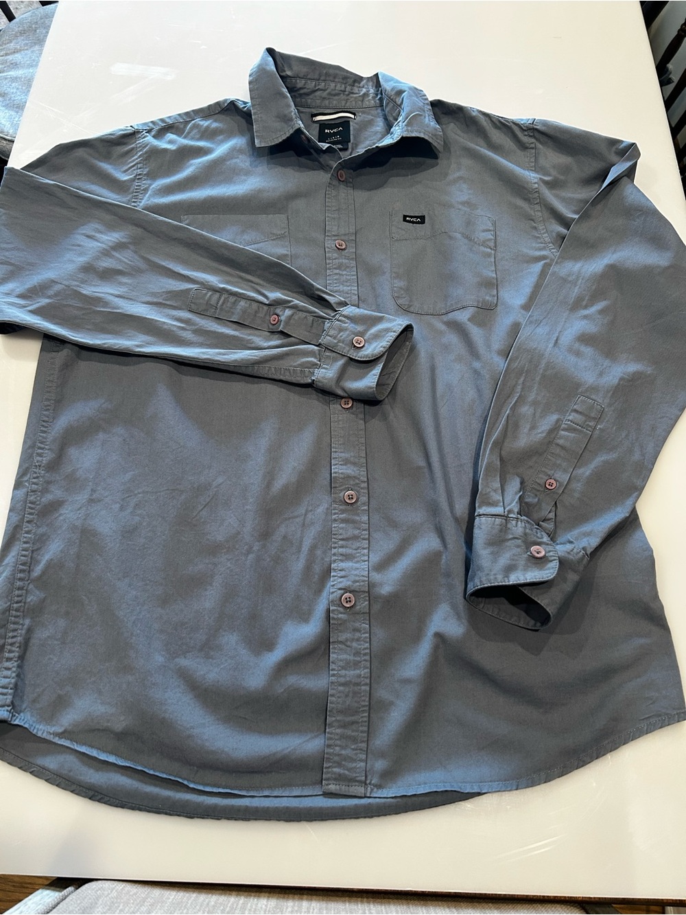 RVCA Men's Slate Blue Long Sleeve Button Down Shirt Size Large